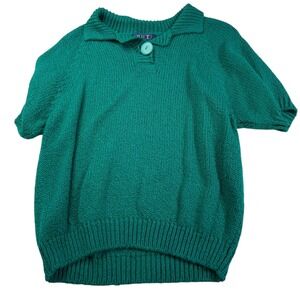 DHI Women's Green Knit‎ Collared Short Sleeve Pullover Sweater Size L